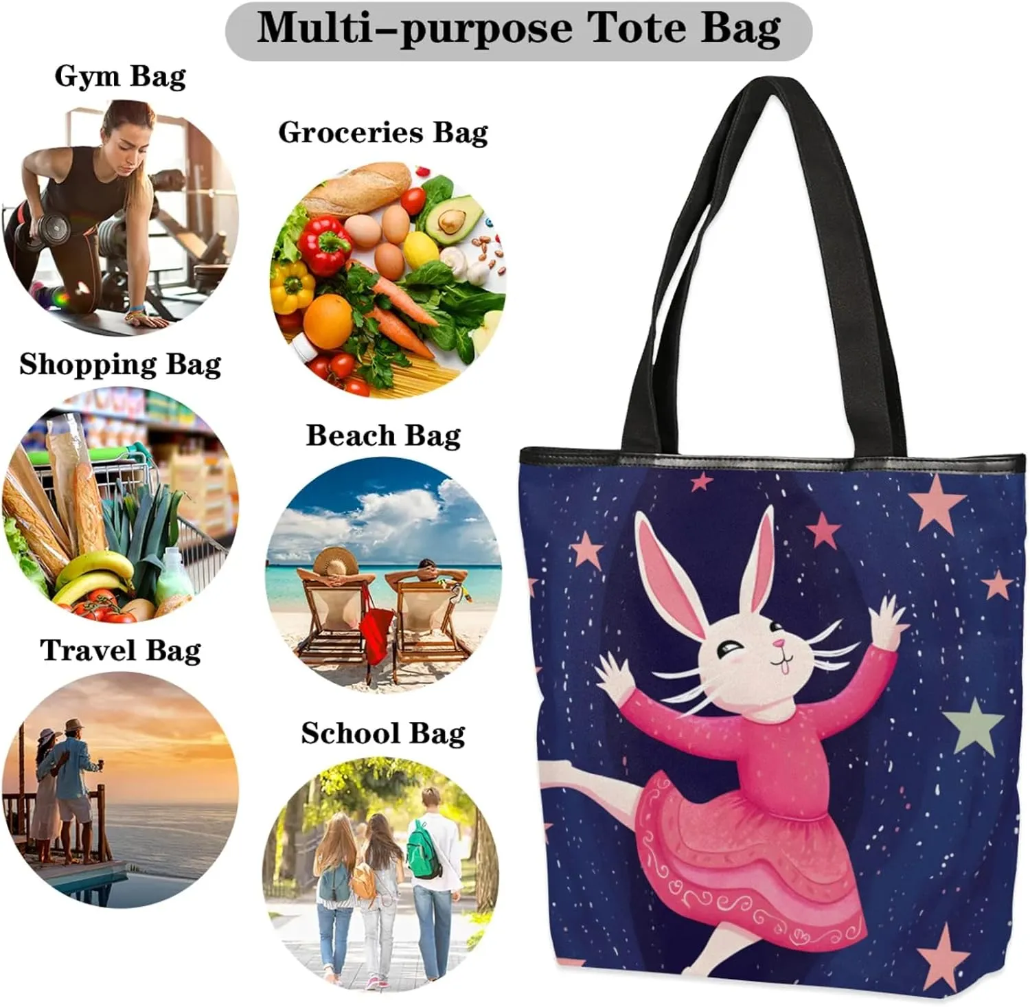 Tavisto Women’s Canvas Tote Bag with Zipper Large Capacity Shoulder Bag Beach Bag Reusable Shopping Bag with Inner Pocket