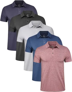 TELALEO 4/5 Pack Mens Polo Shirts Quick Dry Short Sleeve Golf T Shirt Performance Moisture Wicking Casual Workout