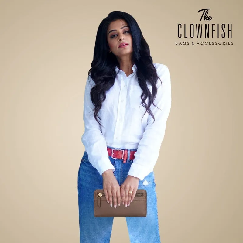 THE CLOWNFISH Eliana Collection Genuine Leather Wallet Clutch | Multi-Compartment Design | Dark Brown