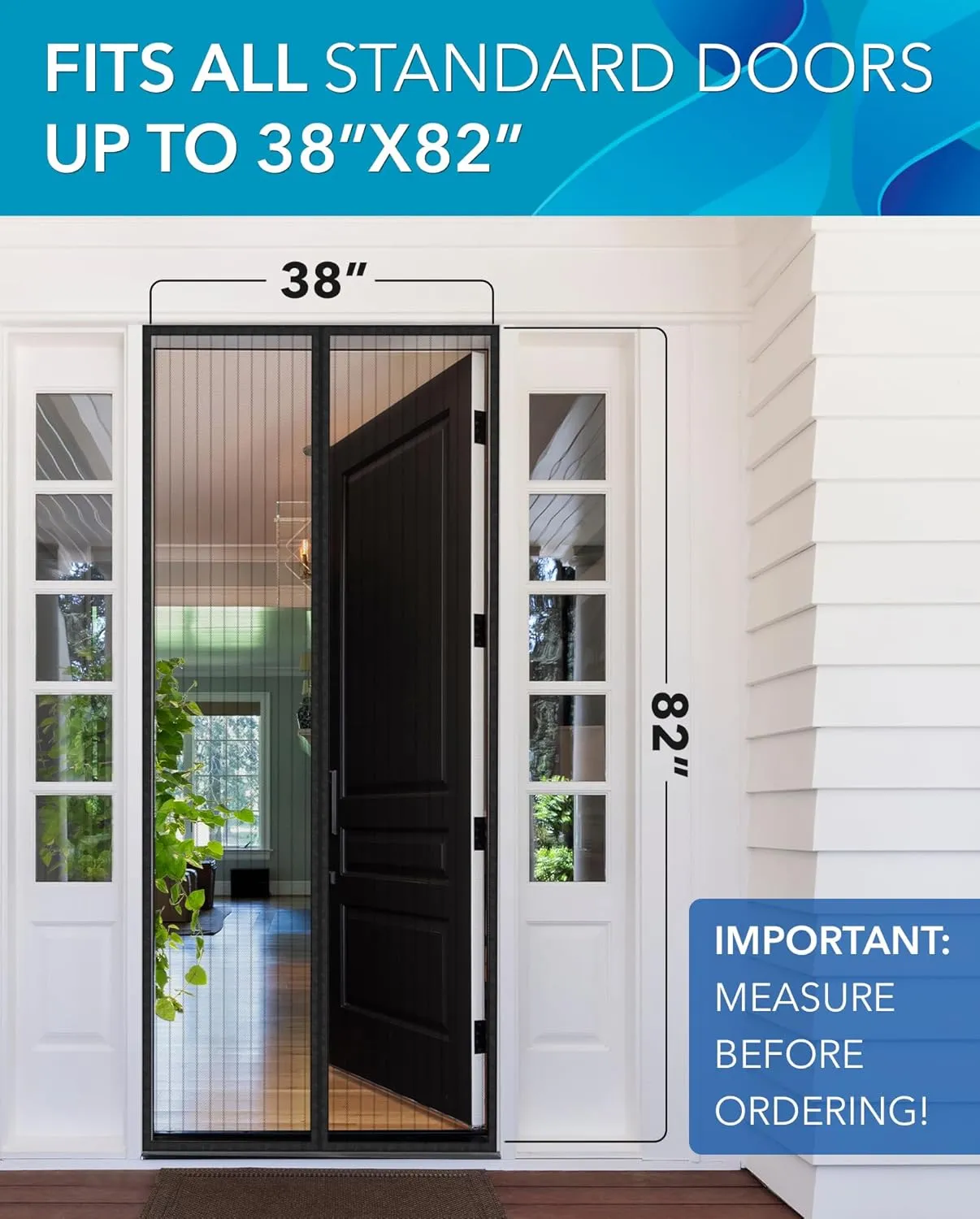 The Original Flux Phenom Magnetic Screen Door 38"x82" – Easy Install, Strong Magnet Strength, Self-Sealing Mesh, Pet Tested, Hands-Free Entry, Door Screen Magnetic Closure, Keeps Bugs Out