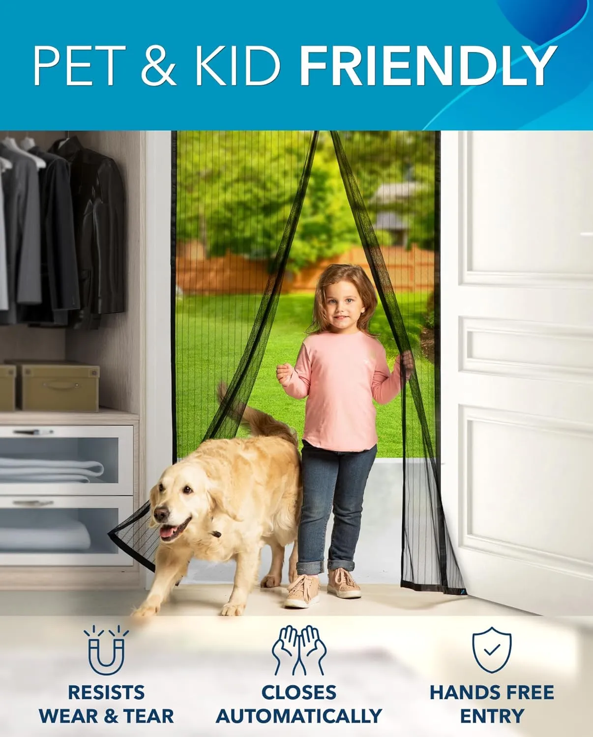 The Original Flux Phenom Magnetic Screen Door 38"x82" – Easy Install, Strong Magnet Strength, Self-Sealing Mesh, Pet Tested, Hands-Free Entry, Door Screen Magnetic Closure, Keeps Bugs Out
