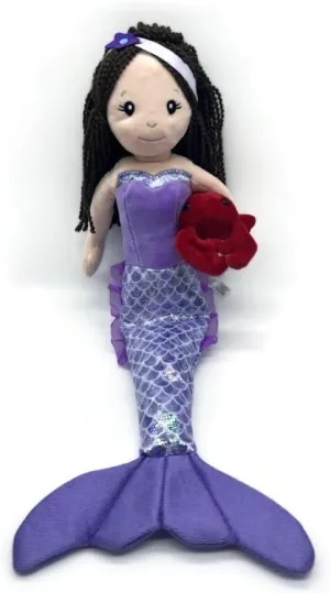 The Petting Zoo Mermaid Doll with Crab Stuffed Animal- Great Gifts for Girls, Mermaid Plush Doll with Crab Plush Toy, 17 inch (Brunette)