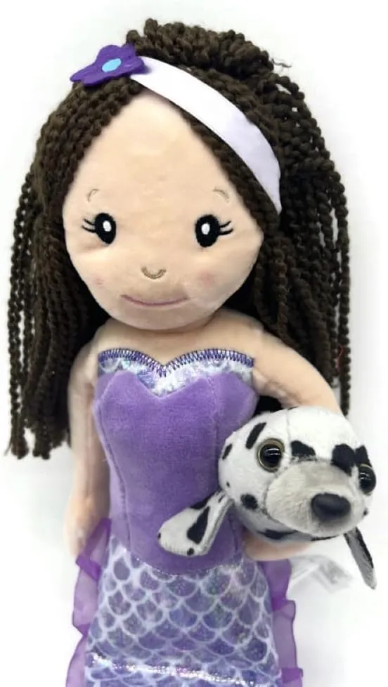 The Petting Zoo, Mermaid Doll with Harbor Seal Stuffed Animal, Gift for Girls, Plush Doll with Seal Plush Toy, 16 Inches (Brunette)