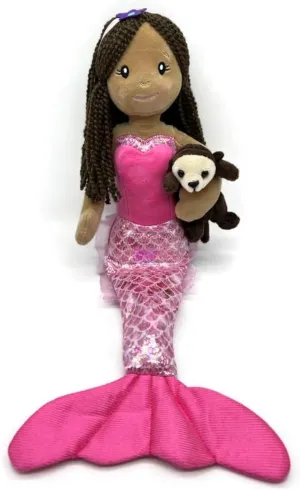 The Petting Zoo Mermaid Doll with Sea Otter Stuffed Animal- Great Gifts for Girls, Mermaid Plush Doll with Sea Otter Plush Toy, 17 inch (Dark Skin))
