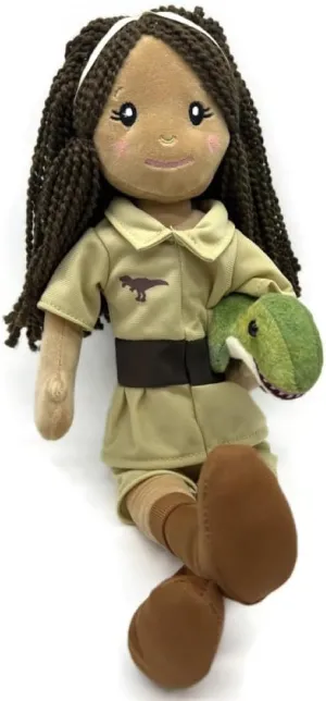 The Petting Zoo, Paleontologist Plush Doll with T-Rex Stuffed Animal, Gifts for Girls, Soft Doll with Dinosaur Plush Toy, 16 inch (Dark Skin)