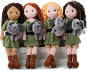 The Petting Zoo, Zookeeper Doll with Elephant Stuffed Animal, Gifts for Girls Plush Doll with Elephant Plush Toy, 17 inch (Dark Skinned)