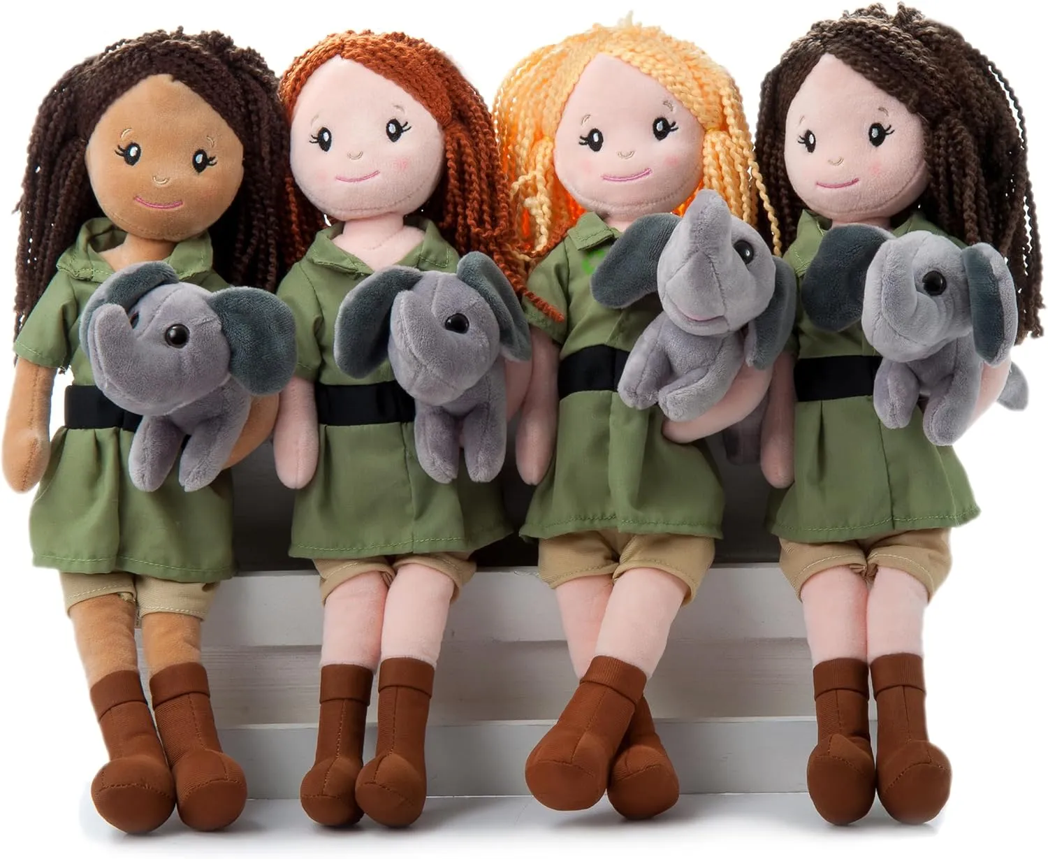 The Petting Zoo, Zookeeper Doll with Elephant Stuffed Animal, Gifts for Girls Plush Doll with Elephant Plush Toy, 17 inch (Dark Skinned)