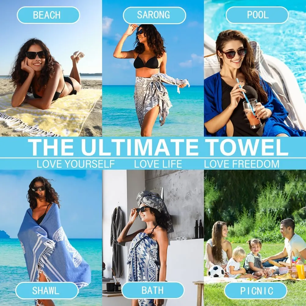 Thin Turkish Beach Towel Lightweight Quick Dry Absorbent Cotton Bathroom Bath Pool Swim Towels Extra Large Oversized Sand Free Beach Accessories Essentials Cloud Gifts for Adult