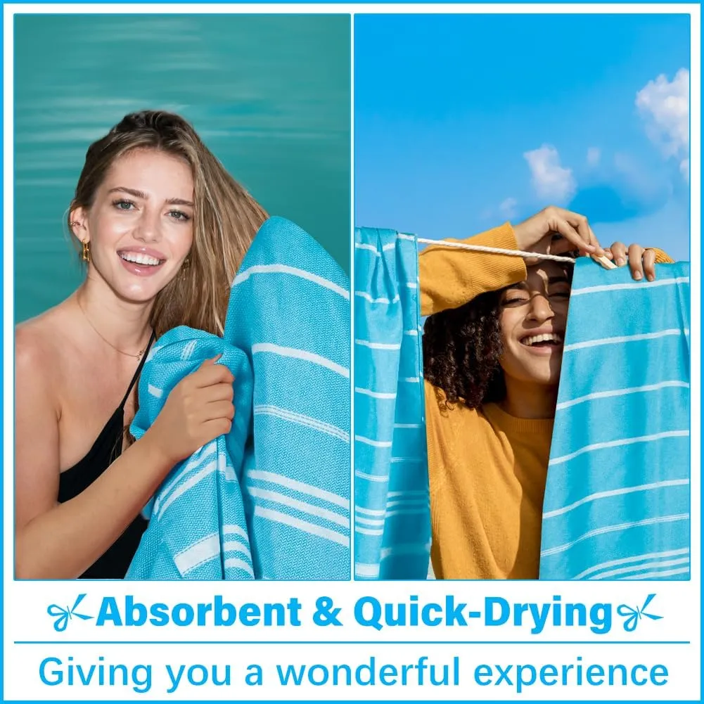 Thin Turkish Beach Towel Lightweight Soft Cotton Extra Large XL Oversized Sand Free Sandproof Absorbent Quick Dry Towels Cloud Bath Pool Travel Compact Essentials Accessories for Adult Gifts