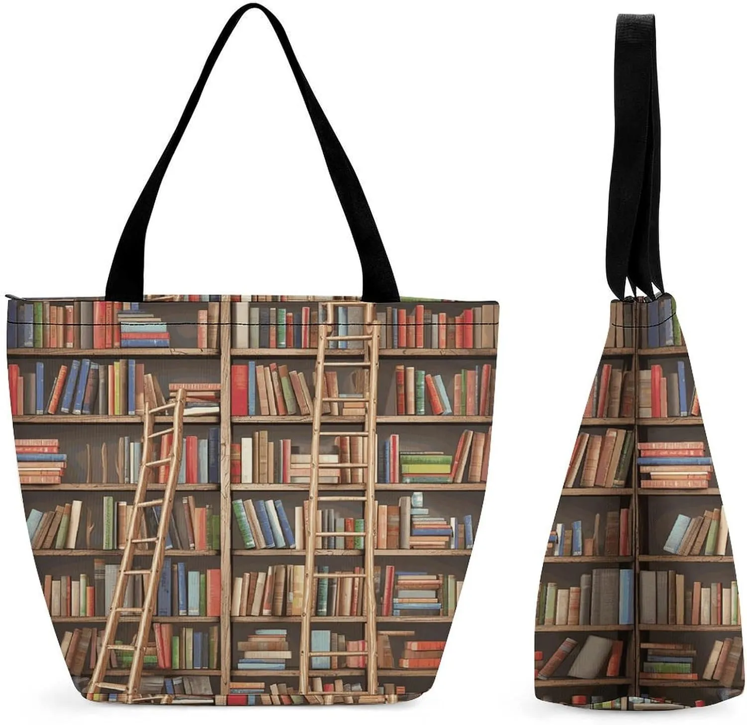 This Funny Book Shelves Collection And Ladder Women's Shopping Bag Foldable Washable Shoulder Bag Adopts High-definition Printing Technology, with Clear Patterns And Rich Colors. There Are Many Patter