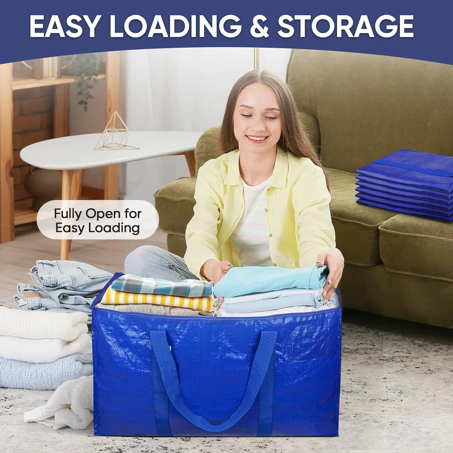 TICONN 16 Pack Extra Large Moving Bags with Zippers & Carrying Handles, Heavy-Duty Storage Tote Moving Boxes for Space Saving (16 PK, 18 Gallon)