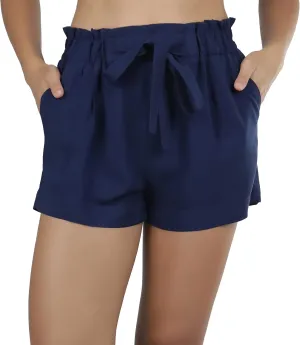 ToBeInStyle Women's Solid and Multi-Stripe Woven Paperbag Shorts