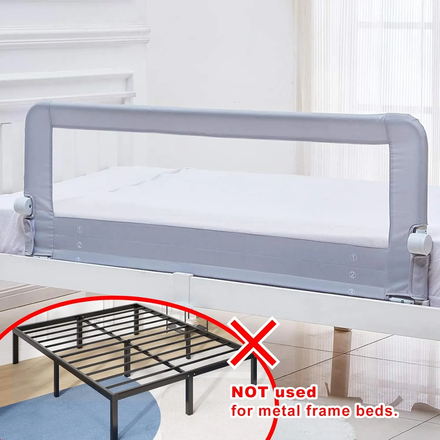 Toddler Bed Rails 59 inch, Baby Guardrail Extra Long, Foldable Tall Bedrail with Reinforced Anchor Safety System, for Twin, Full, Queen King Size Bed, Box and Platform Bed(59"L*22.8"H, Gray)