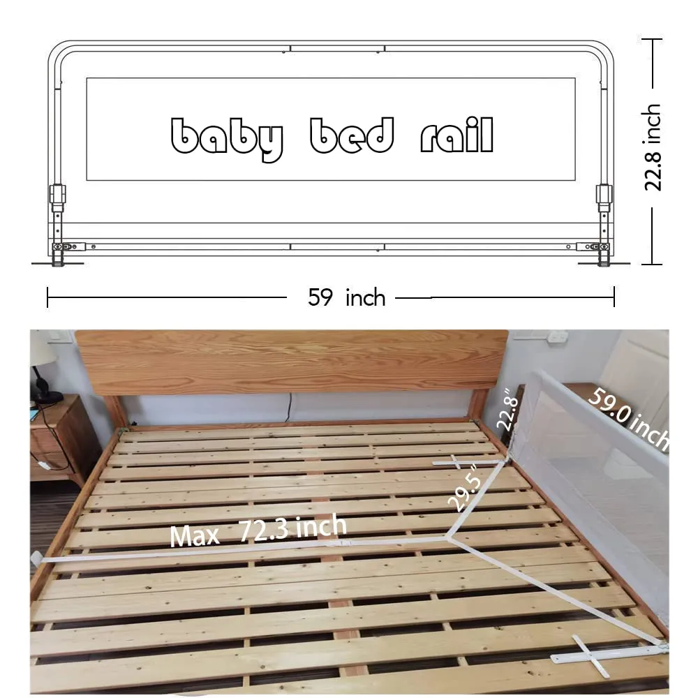 Toddler Bed Rails 59 inch, Baby Guardrail Extra Long, Foldable Tall Bedrail with Reinforced Anchor Safety System, for Twin, Full, Queen King Size Bed, Box and Platform Bed(59"L*22.8"H, Gray)