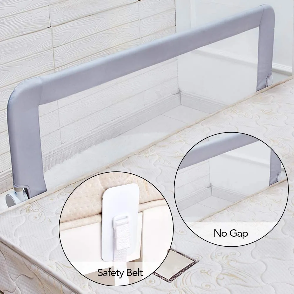 Toddler Bed Rails 59 inch, Baby Guardrail Extra Long, Foldable Tall Bedrail with Reinforced Anchor Safety System, for Twin, Full, Queen King Size Bed, Box and Platform Bed(59"L*22.8"H, Gray)