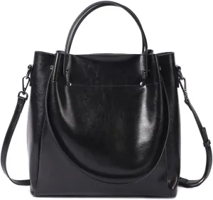 Top Handle Tote Bag Oil Wax Leather Shoulder Bag Genuine Leather Handbag Retro Satchel Hobo Purse