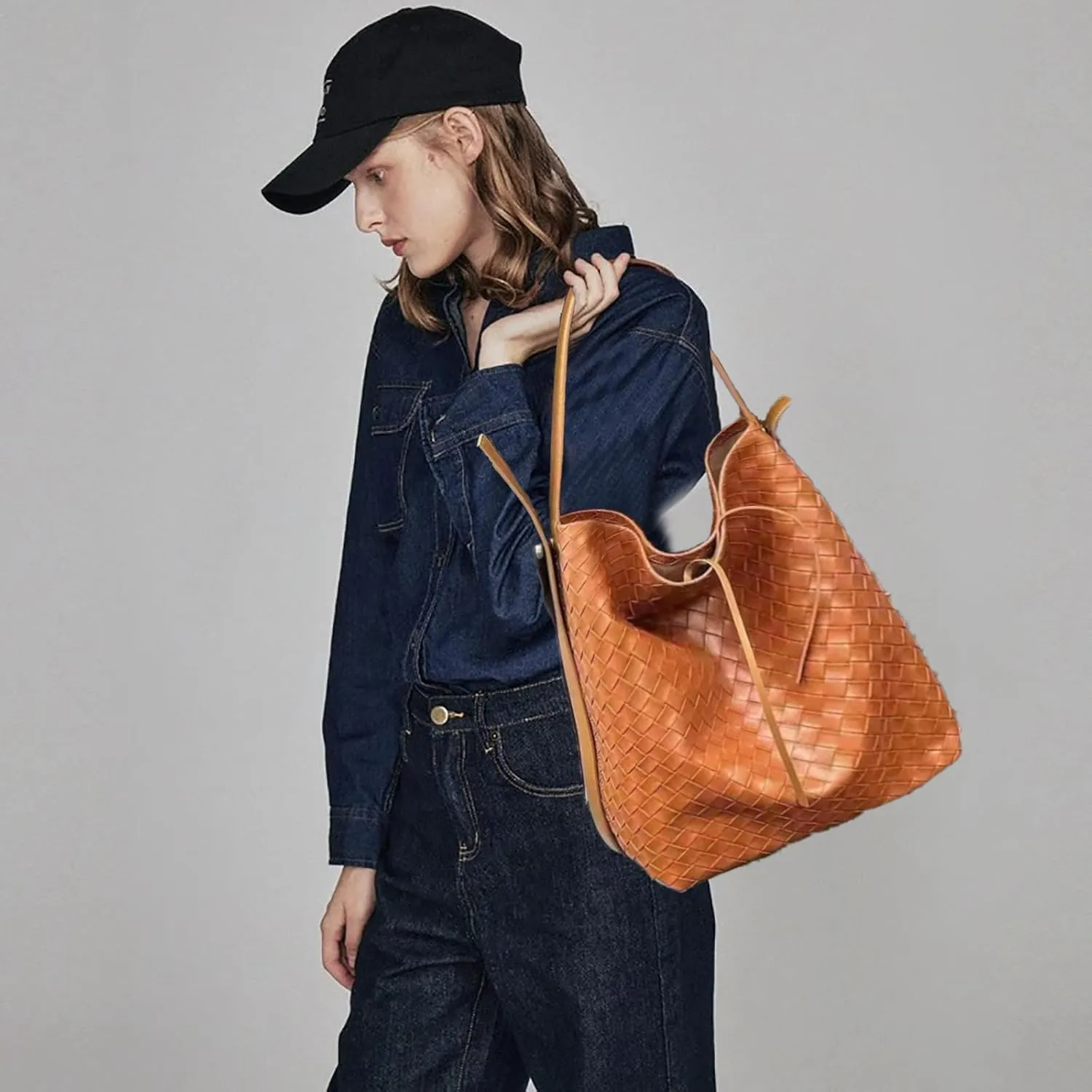 Tote Bag for Women, Soft Genuine Leather Fashion Hobo Handbag, Large Capacity Purse Top Handle Shoulder Bag Travel
