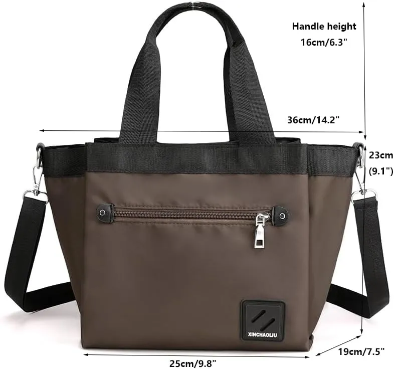 Tote Bag Nylon Crossbody Bag for Women Large Shoulder Bag with Zipper Waterproof Top Handle Handbag for Travel Work Brown