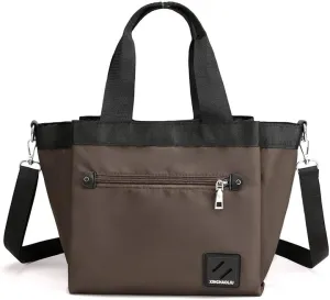 Tote Bag Nylon Crossbody Bag for Women Large Shoulder Bag with Zipper Waterproof Top Handle Handbag for Travel Work Brown