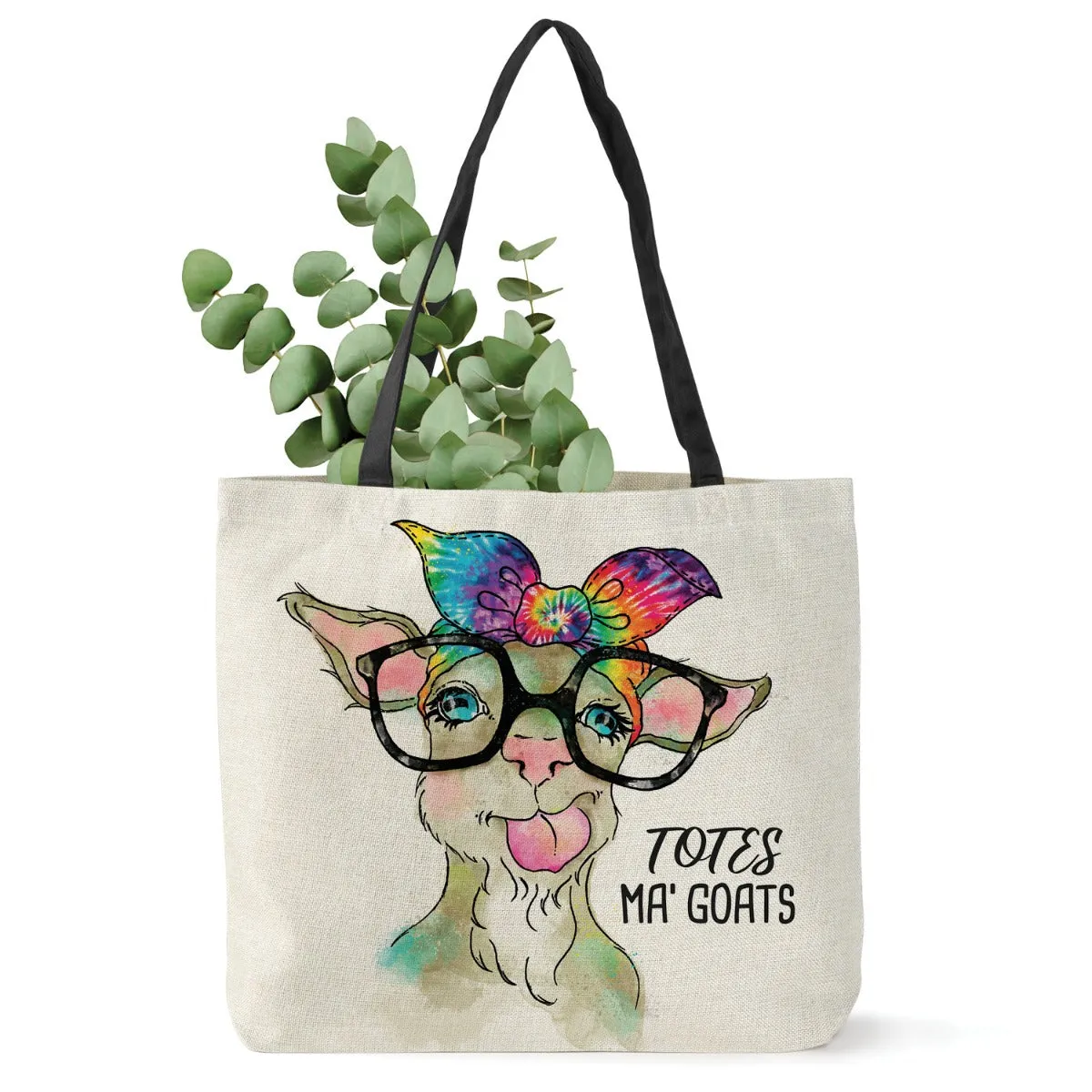 TOTES MA' GOATS Burlap Tote with Black Straps