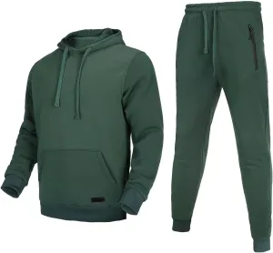 Tracksuit for men 2 pieces,Fleece hooded outfit,casual sweatsuit set jogger suit outdoor sportswear