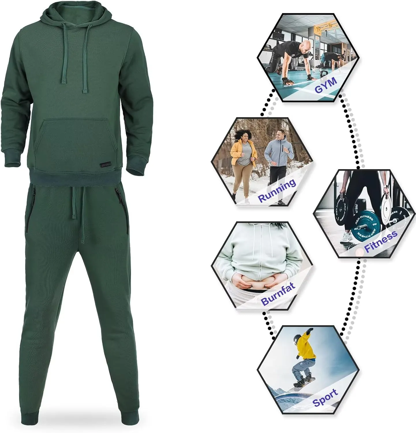 Tracksuit for men 2 pieces,Fleece hooded outfit,casual sweatsuit set jogger suit outdoor sportswear