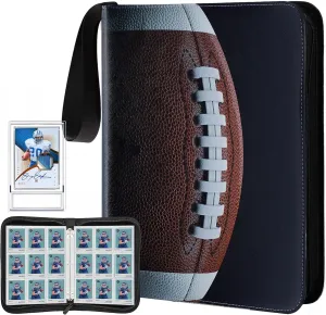 Trading Card Binder with American Football Texture, Sport Card Storage 3D Rings, 60 Sleeve Sheets for 1080 Football Cards, Sports Card Binder, Toploader Binder Grade Card Slab Case