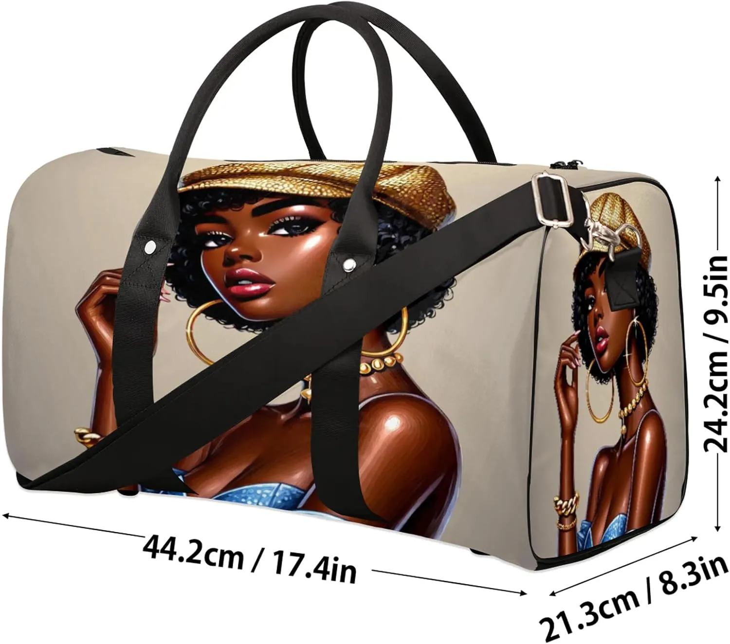 Travel Duffle Bag Black Girl African Sports Gym Bags for Women Men Weekender Overnight Bags Waterproof Carry On Tote Bag Workout Bag for Dance Swimming Yoga Hospital