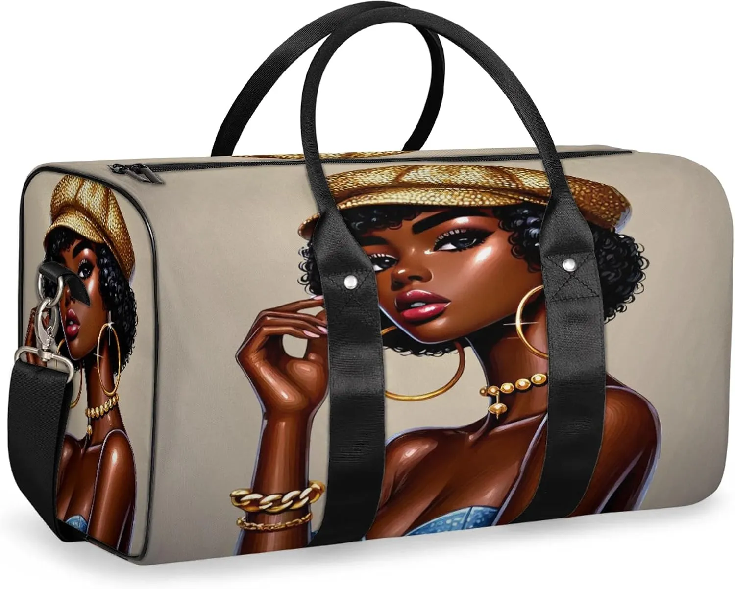 Travel Duffle Bag Black Girl African Sports Gym Bags for Women Men Weekender Overnight Bags Waterproof Carry On Tote Bag Workout Bag for Dance Swimming Yoga Hospital