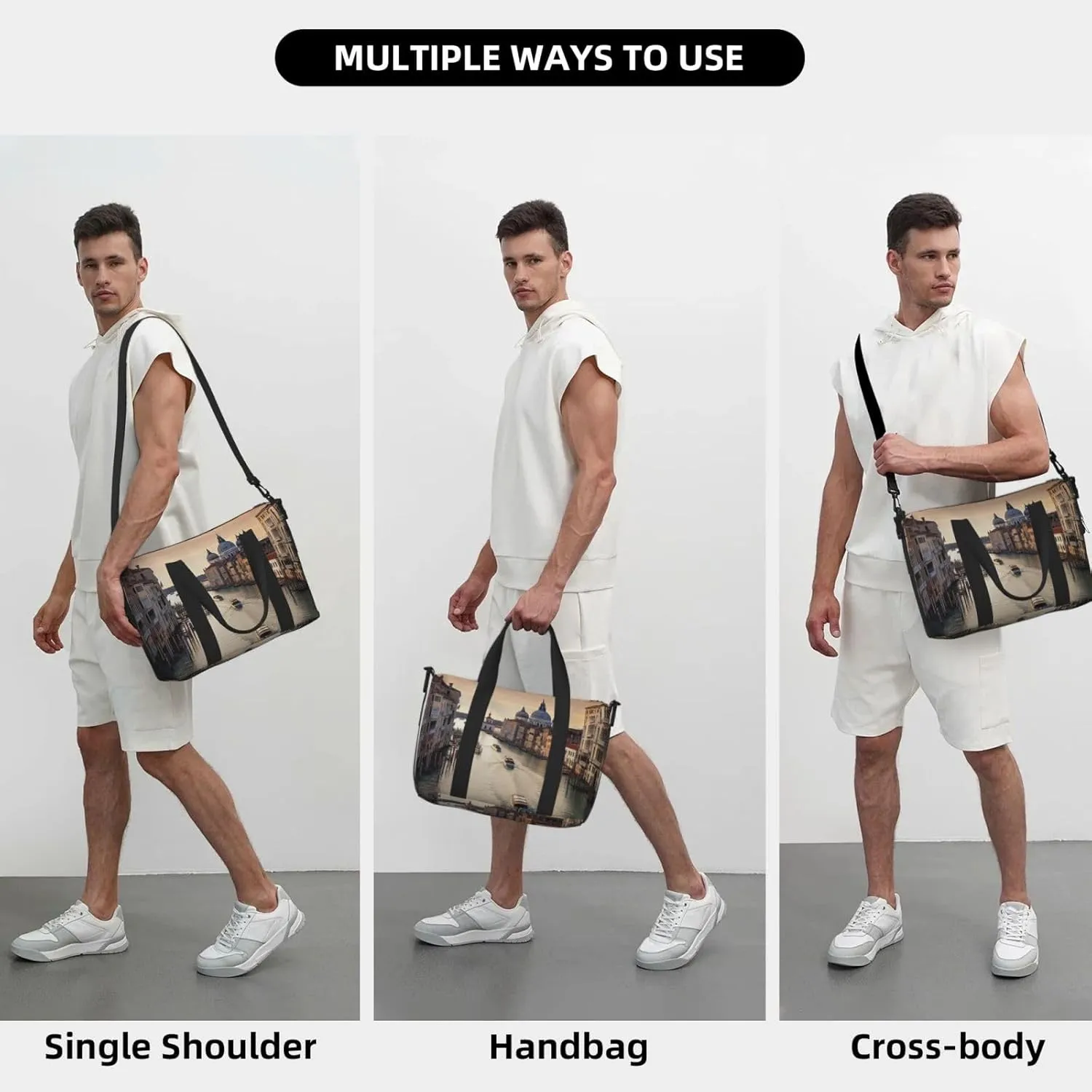 Travel Duffle Bag Weekender Bags for Men Women Adjustable Large Capacity Weekender Overnight Bag Carry On Tote Bags Waterproof Sport Gym Bag for Travel Yoga, Grand Canal, One Size