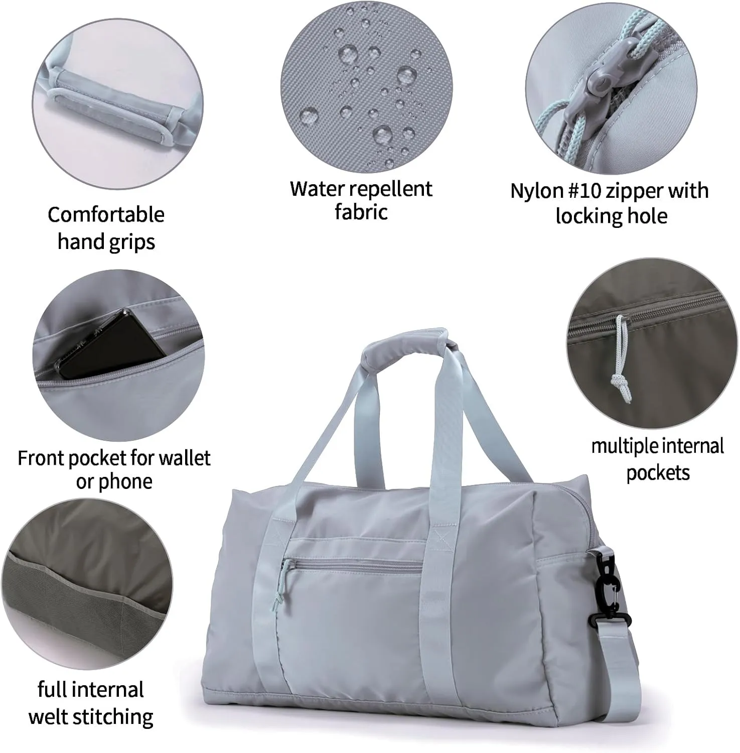 Travel Duffle Bag,Sport Gym Bag for Men And Women with Wet Pocket,Weekender Bag Carry On Tote Bags for Airplane Light Grey