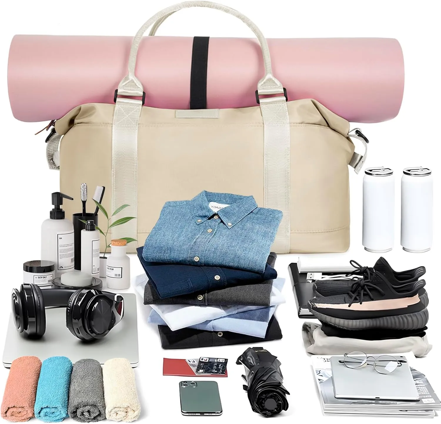 Travel Duffle, Waterproof Gym Weekender Overnight Tote Carry On with Luggage Sleeve, Dry Wet Pocket, Labor Delivery Hospital Bag