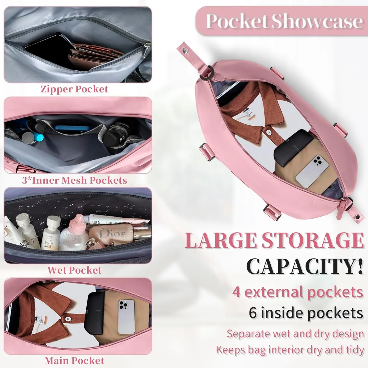 Travel Duffle, Waterproof Gym Weekender Overnight Tote Carry On with Luggage Sleeve, Dry Wet Pocket, Labor Delivery Hospital Bag
