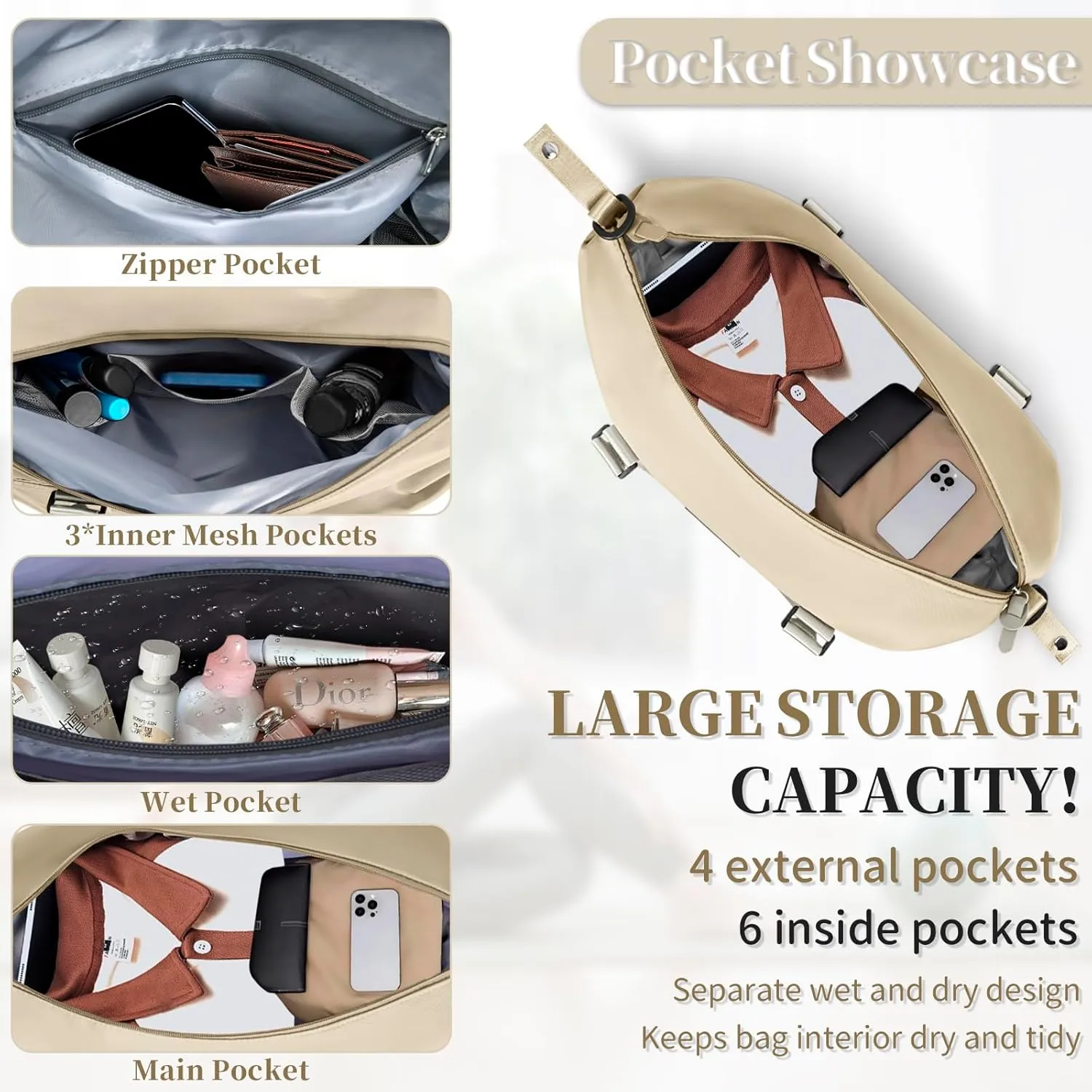 Travel Duffle, Waterproof Gym Weekender Overnight Tote Carry On with Luggage Sleeve, Dry Wet Pocket, Labor Delivery Hospital Bag