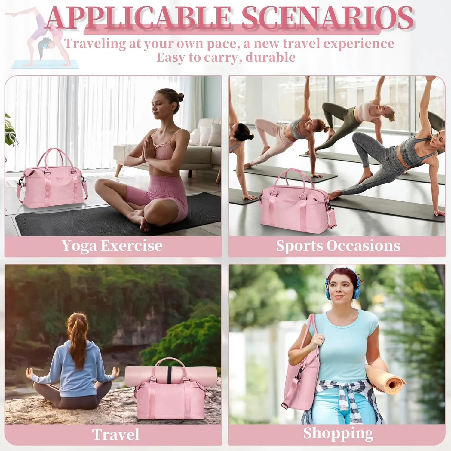 Travel Duffle, Waterproof Gym Weekender Overnight Tote Carry On with Luggage Sleeve, Dry Wet Pocket, Labor Delivery Hospital Bag