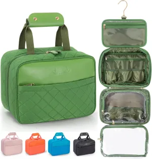 Travel essential, Travel Toiletry Bag, Make-up Bag, Stainless Steel Hook, Water Resistant, Debossed Logo - Pearly Pink, Coral Red, Anemone Green, Urchin Black, Stingray Blue (Anemone Green)
