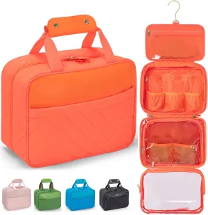 Travel essential, Travel Toiletry Bag, Make-up Bag, Stainless Steel Hook, Water Resistant, Debossed Logo - Pearly Pink, Coral Red, Anemone Green, Urchin Black, Stingray Blue (Coral Red)