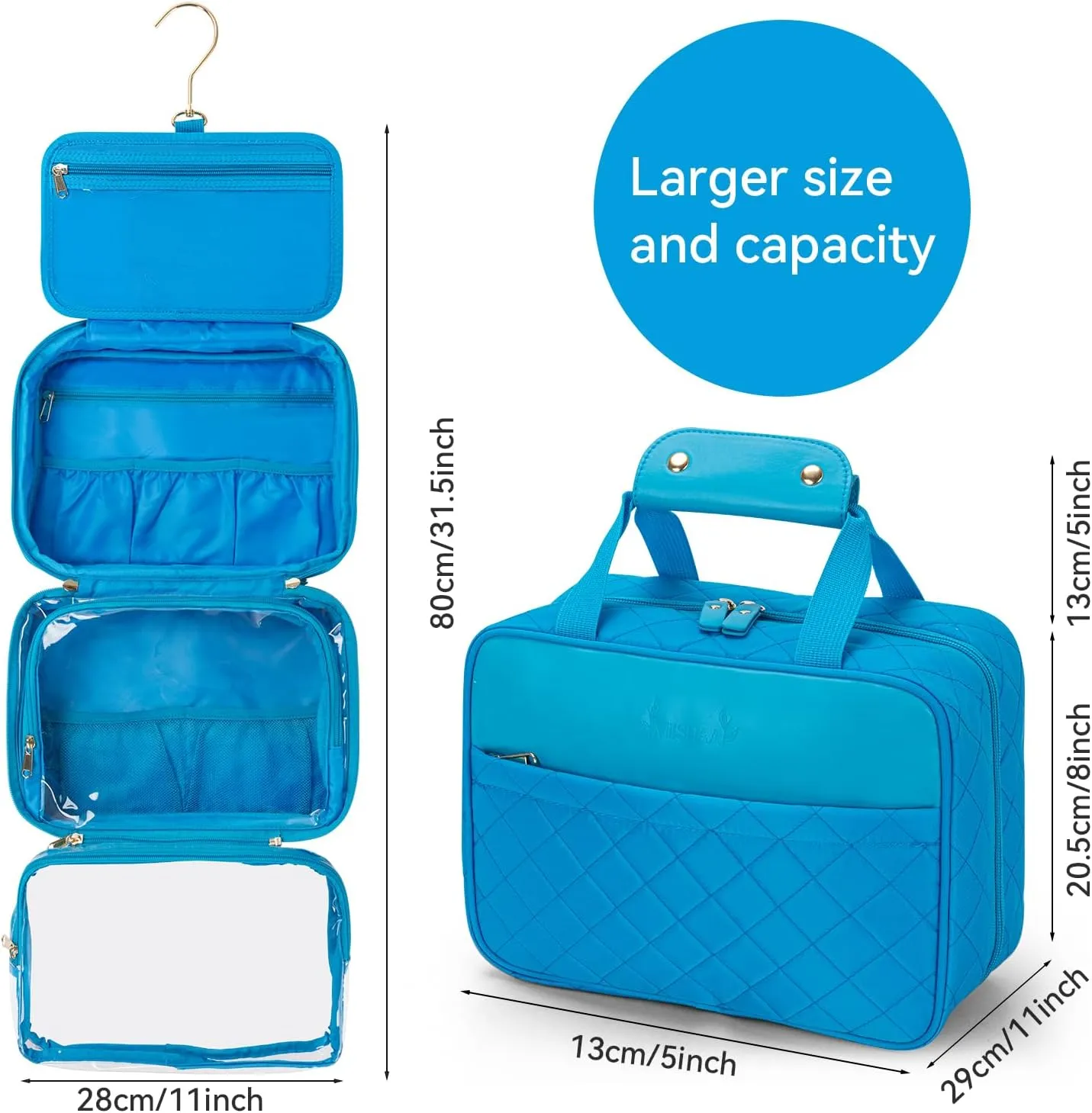 Travel essential, Travel Toiletry Bag, Make-up Bag, Stainless Steel Hook, Water Resistant, Debossed Logo - Pearly Pink, Coral Red, Anemone Green, Urchin Black, Stingray Blue (Stingray Blue)