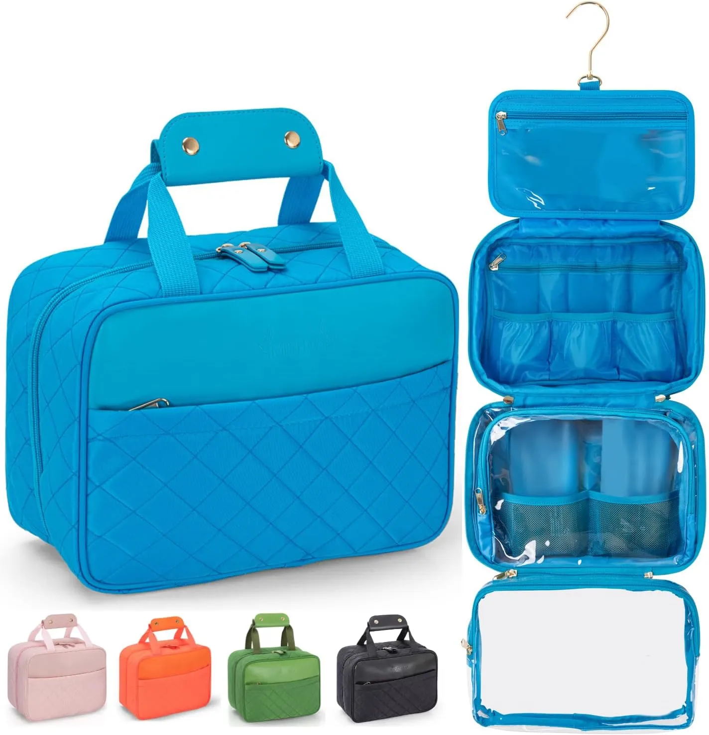 Travel essential, Travel Toiletry Bag, Make-up Bag, Stainless Steel Hook, Water Resistant, Debossed Logo - Pearly Pink, Coral Red, Anemone Green, Urchin Black, Stingray Blue (Stingray Blue)