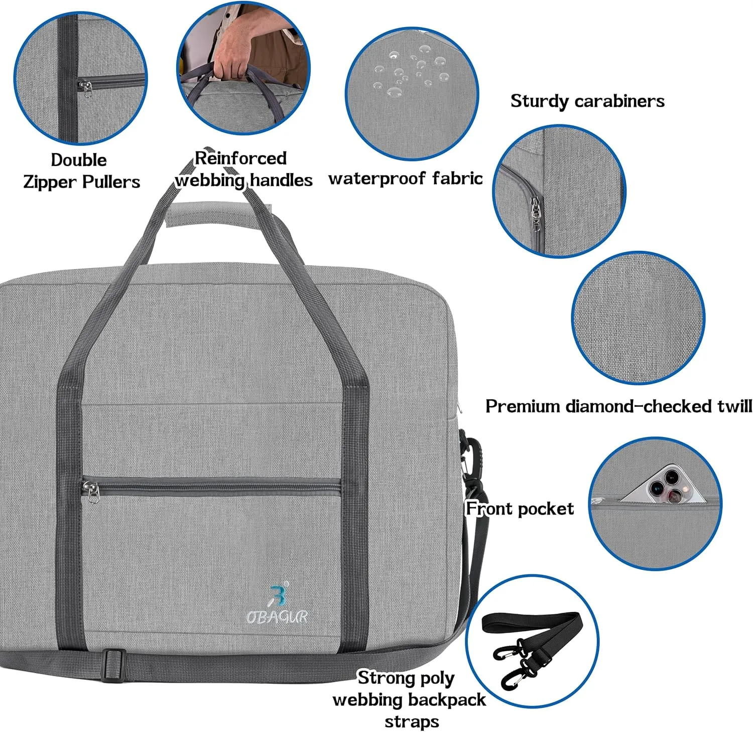 Travel Tote Bag Foldable Travel Duffel Bag For Spirit Airlines Personal Item Bag Weekender Bags for Men Women with Shoe Compartment Carry on Overnight Bag(Snow Gray,20L)