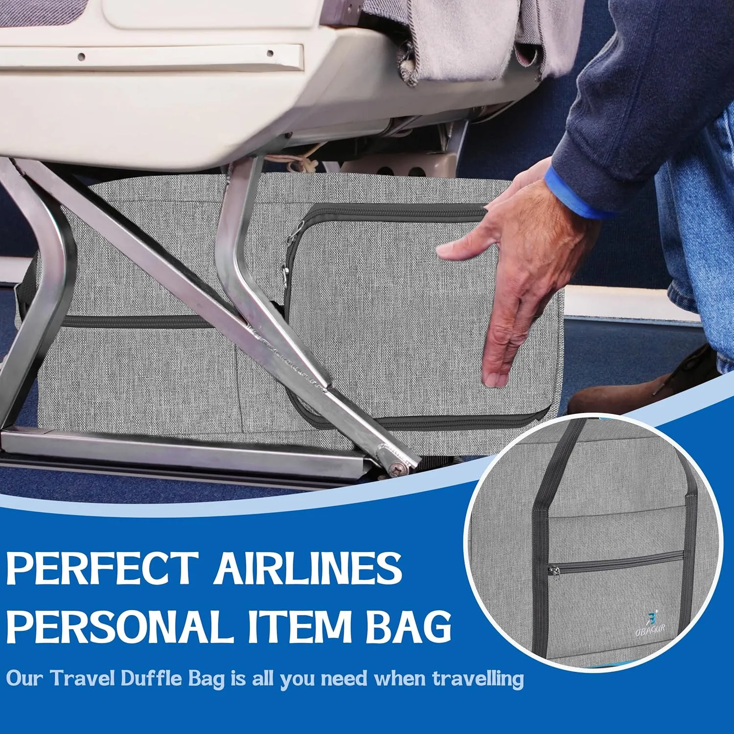 Travel Tote Bag Foldable Travel Duffel Bag For Spirit Airlines Personal Item Bag Weekender Bags for Men Women with Shoe Compartment Carry on Overnight Bag(Snow Gray,20L)