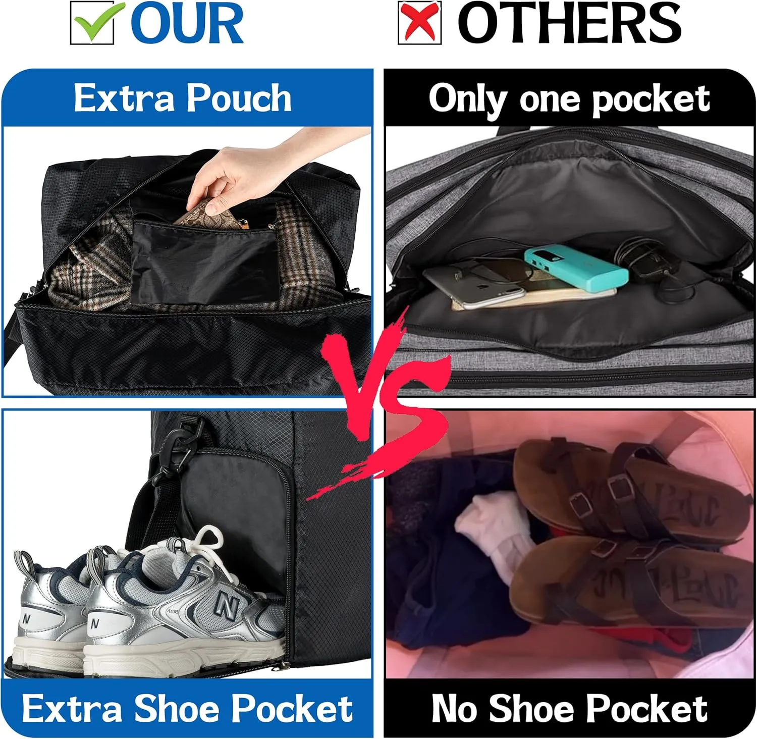 Travel Tote Bag Foldable Travel Duffel Bag For Spirit Airlines Personal Item Bag Weekender Bags for Men Women with Shoe Compartment Carry on Overnight Bag(Snow Gray,20L)