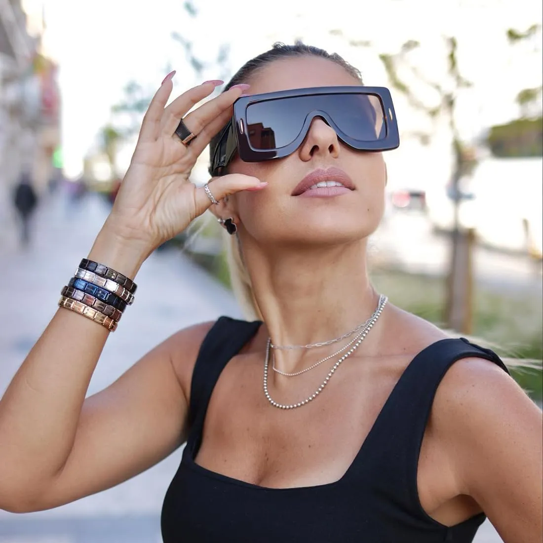 Trendy Anagram Mask Sunglasses for Women Men Oversized Flat Top Fashion Shield Sun Glasses UV Protection Sunnies