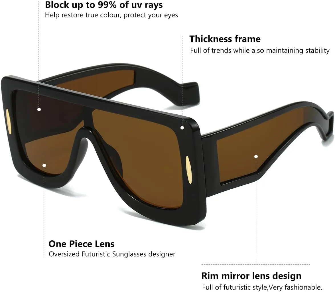 Trendy Anagram Mask Sunglasses for Women Men Oversized Flat Top Fashion Shield Sun Glasses UV Protection Sunnies