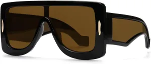 Trendy Anagram Mask Sunglasses for Women Men Oversized Flat Top Fashion Shield Sun Glasses UV Protection Sunnies
