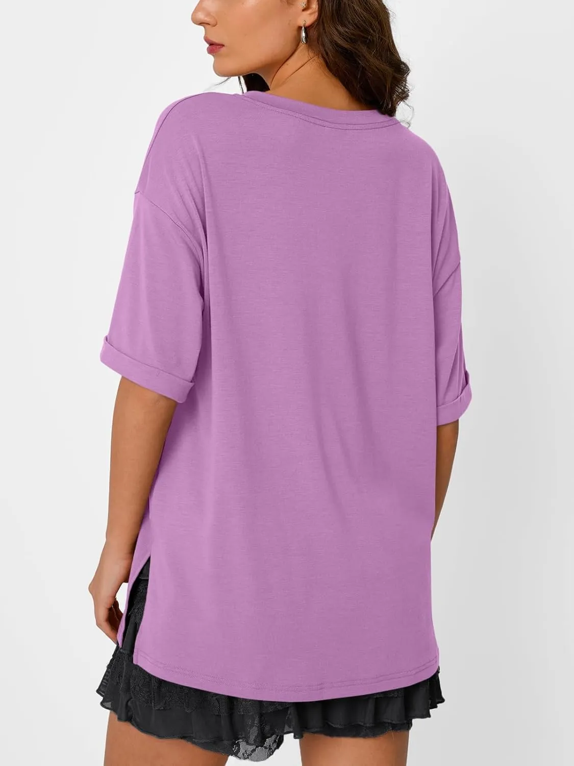 Trendy Queen Oversized Tshirts for Women Workout Plus Size Tops V Neck Short Sleeve Gym Shirts Casual Loose Fit Basic Tees