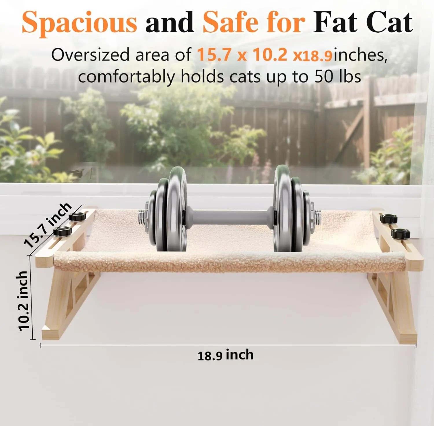 Tresbro 2-in-1 Cat Window Perch & Elevated Cat Hammock, 15.7" W*10.2" H*18.9" L Wooden Frame Pet Bed for Indoor Cats, Easy Setup, Adjustable, No Drilling, Cats Perch for Window, Bedside, Ground