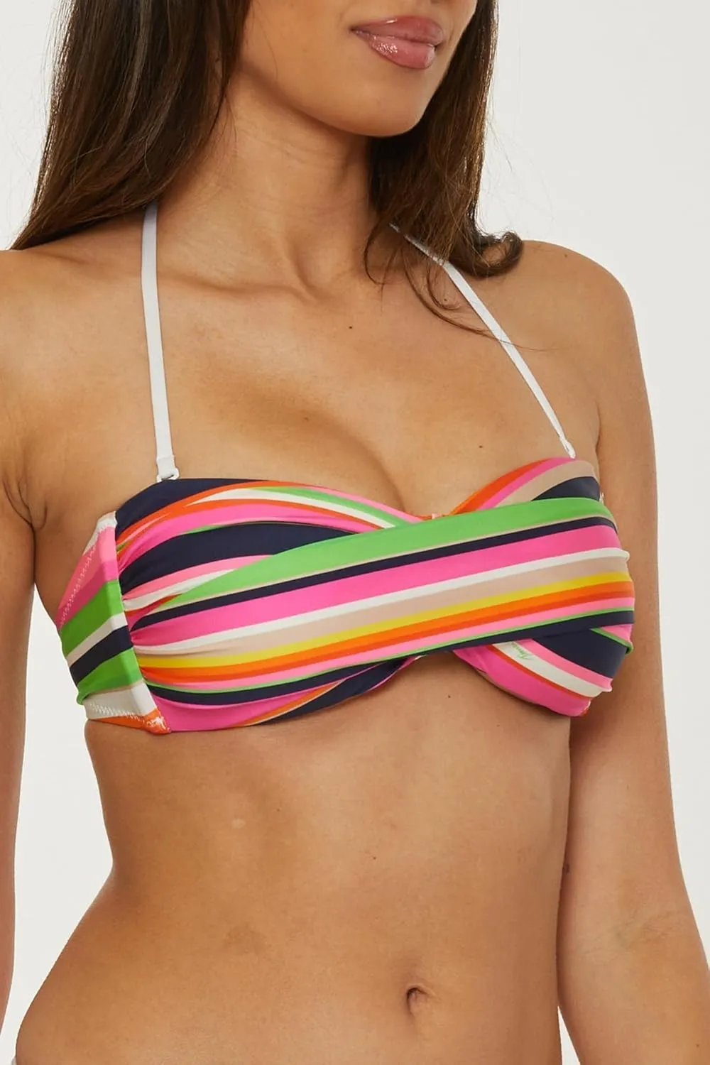 Trina Turk Women's Anniversary Stripe Bandeau Bikini Top, Adjustable, Tie Back, Swimwear Separates