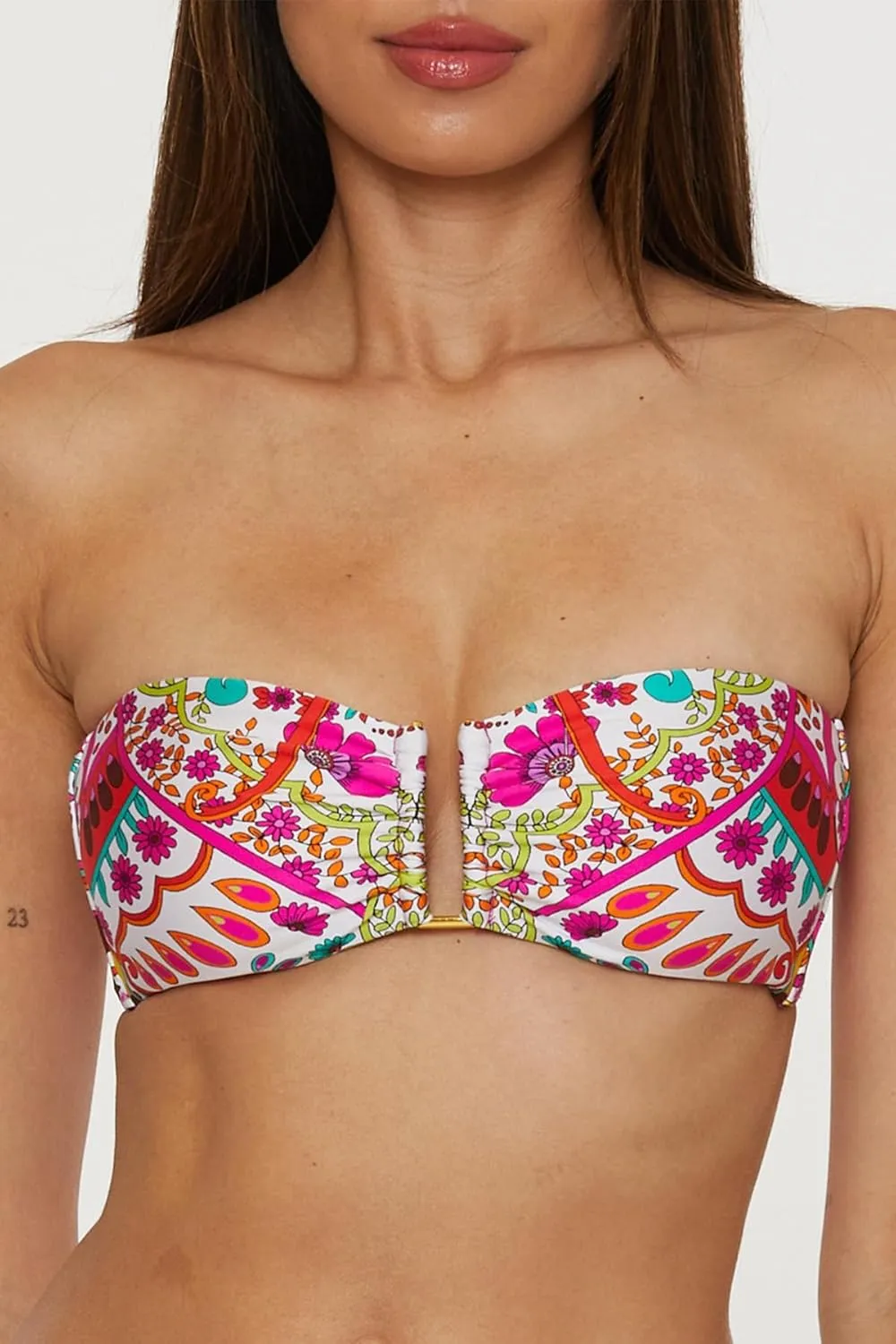Trina Turk Women's Hawaiian Garden Bandeau Bikini Top, Floral Print, Adjustable, Tie Back, Swimwear Separates