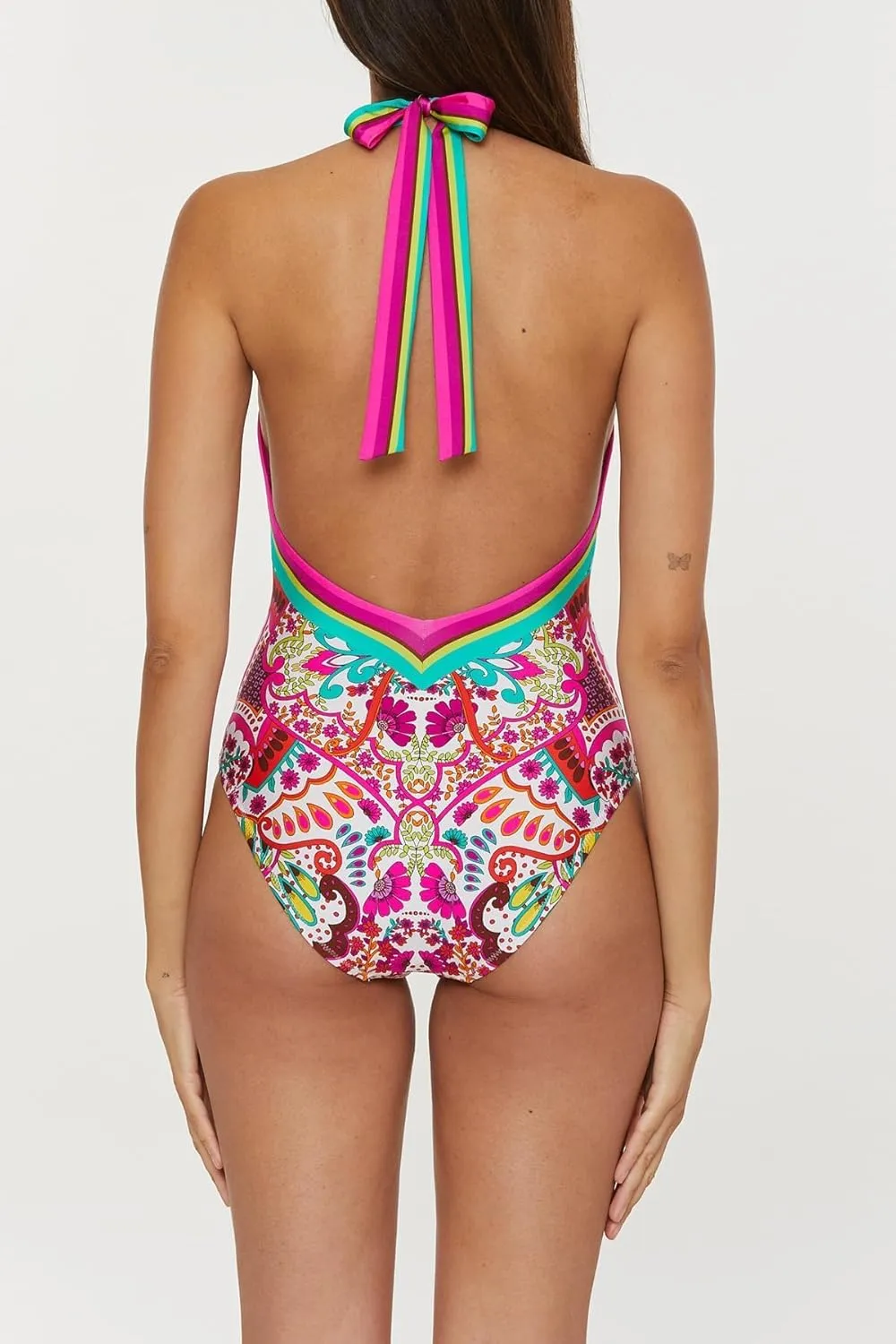Trina Turk Women's Meilani One Piece Swimsuit, Plunge Neck, Floral Print, Bathing Suits